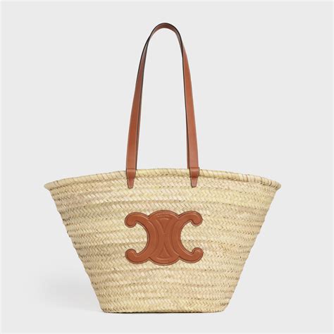 large triomphe celine classic panier in raffia and calfskin